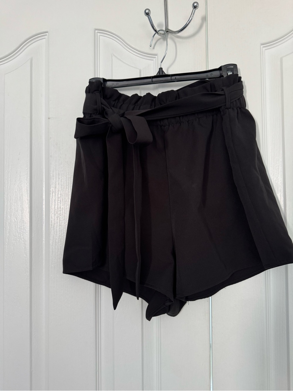SHEIN Black High-Waist Paperbag Tie-Front Shorts
